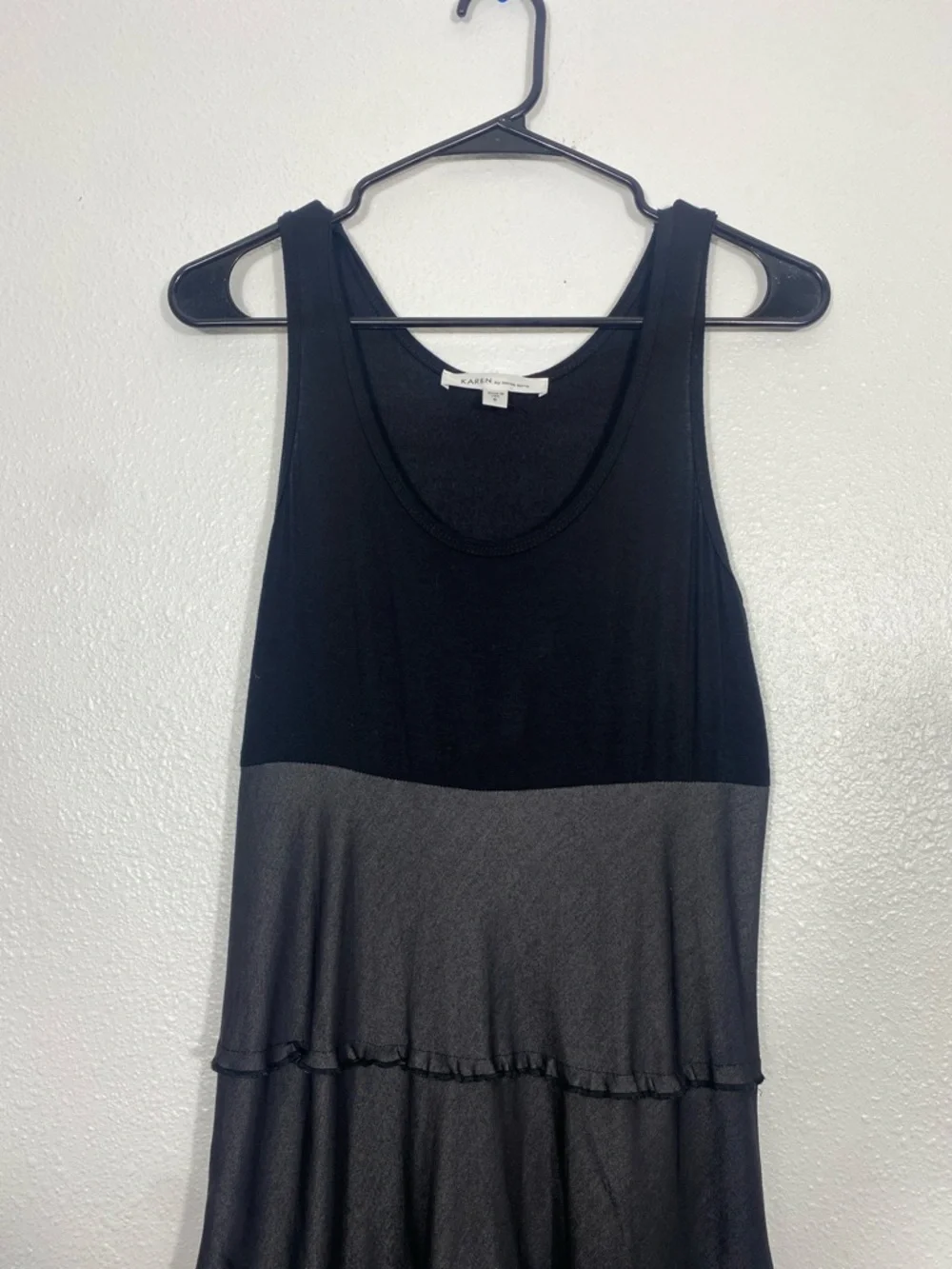 Sleeveless Black Top with Charcoal Tiered Maxi Skirt Karen by Kane Dress SizeS